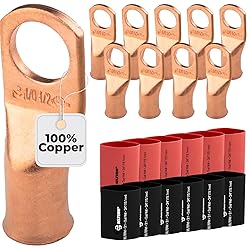 SELTERM 10pcs - 1/0 Awg - 1/2" Stud - Battery Lugs