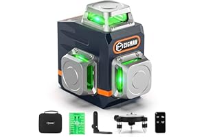 CIGMAN Laser Level Self Leveling 3x360° 3D Green Cross Line for Construction and Picture Hanging, Rechargeable battery, Remote Controller, Magnetic Rotating Stand Included