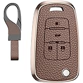 Durable Car Key Fob Cover with Keychain, Leather Sleeve and Metal Case Protector Compatible with Chevy (for Chevy B(Gold Color))