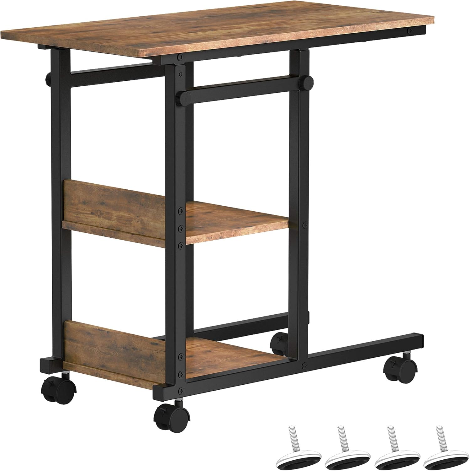 YITAHOME Height Adjustable Black Side Table End Table Bedside Table, Nightstand for Living Room, Easy Assembly - Rustic Brown