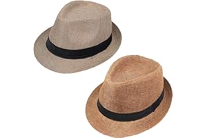 Giroir 2Pack Fedora Hats for Men Women Short Brim Unisex Short Brim Summer Beach Style 1920s Party Accessories