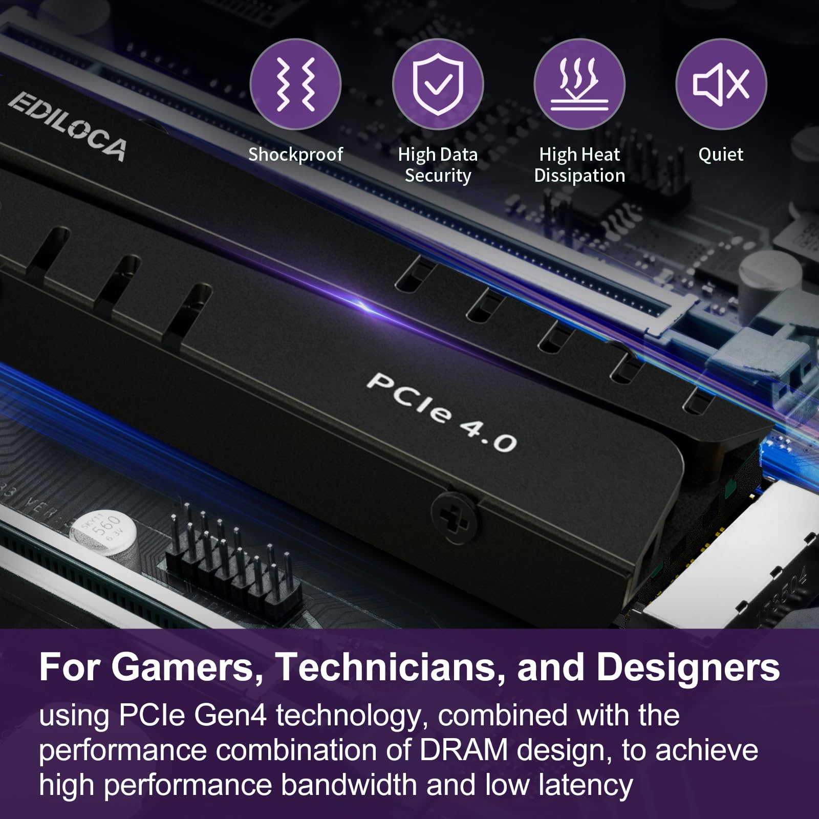 Ediloca 2TB PS5 SSD with Heatsink PCIe Gen4 NVMe M.2 Gaming SSD, 7400MB/s Read, 2GB DRAM Cache, 3D TLC | Internal Solid State Drive Compatible with PS5 & PC(EN855)