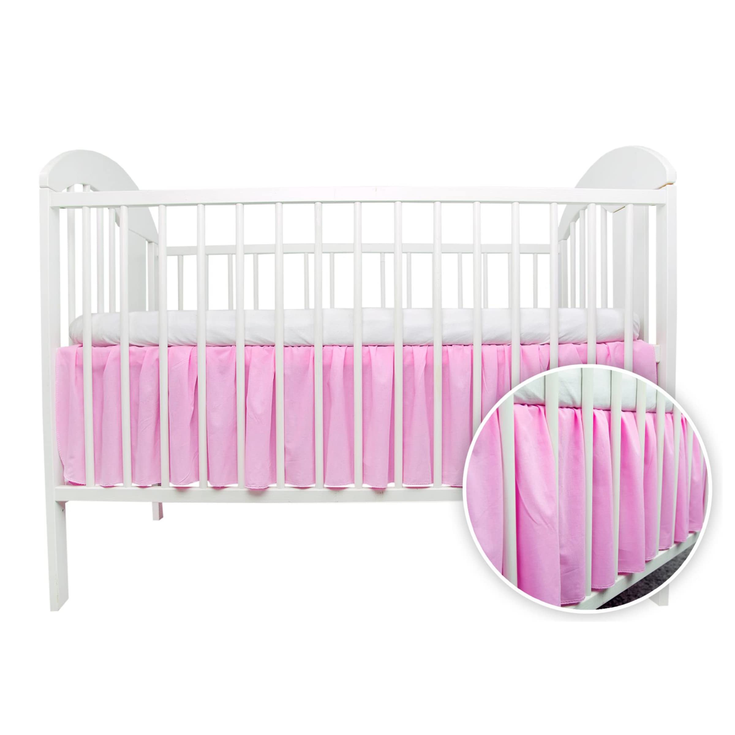 Cot Valance Sheet 100% Cotton Baby Nursery Bedding Frilled Skirt with 4 Sides 33 cm Long Drop to fit Cot Bed Mattress 120x60 cm Elastic Cot Bed Dust Cover (Plain Pink)