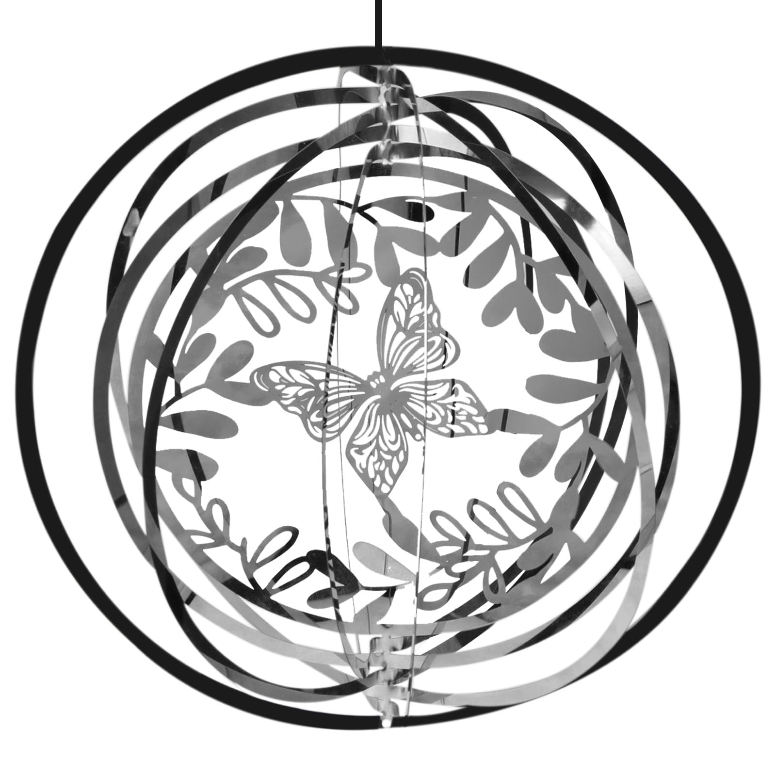 Butterfly Wind Spinner Outdoor, 7.0 Inch 3D Metal Garden Yard Spinner Hanging, Silver Kinetic Wind Spinner Sculpture for Window Indoor Decoration Ornaments Gift Women
