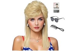 Auguyist Mullet Wig for Women, 80s 90s Costume, Fancy Party Accessory, Halloween (Light Blonde)
