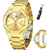 OLEVS Mens Watches Octagonal Luxury Stainless Steel Dress Watches for Men Quartz Analog Large Face Luminous Relojes para Hombres