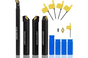 SENDUO 4PCS Mini Indexable Lathe Turning Tool 1/2" Shank Carbide Lathe Turning Insert Tools Set,Metal Lathe Tool Holder for Turning Grooving Threading with Tin Coated Carbide Inserts DCMT21.51