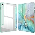 Fintie Hybrid Slim Case for Samsung Galaxy Tab S10 FE/ S9 FE 5G 10.9 Inch/Tab S9 11 Inch with S Pen Holder, Shockproof Cover with Clear Transparent Back Shell, Auto Wake/Sleep, Emerald Marble