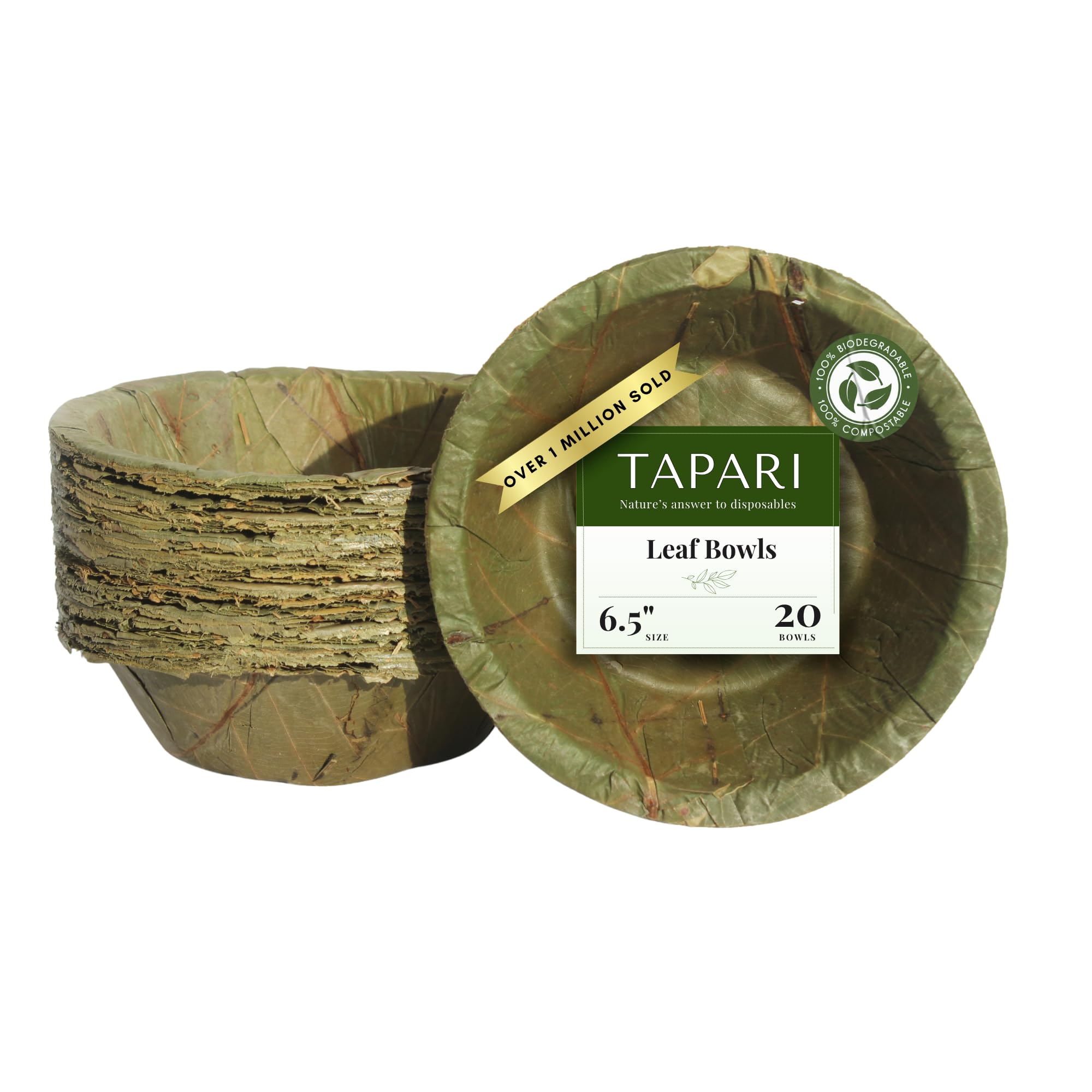 Photo 1 of TAPARI Small Disposable Bowls - 20 Pack Small Leaf Bowls - 6 Inch - Sturdy & Eco-Friendly - Home Compostable & Biodegradable Bowls for Parties - Bowl for Soup, Hot & Cold Food - Sal Leaf - 10 Fl Oz