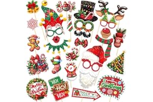30Pcs Festive Christmas Photo Booth Props Set Christmas Eve Birthday Party Mask Dress Up Glasses Holiday Fun Decorations for 