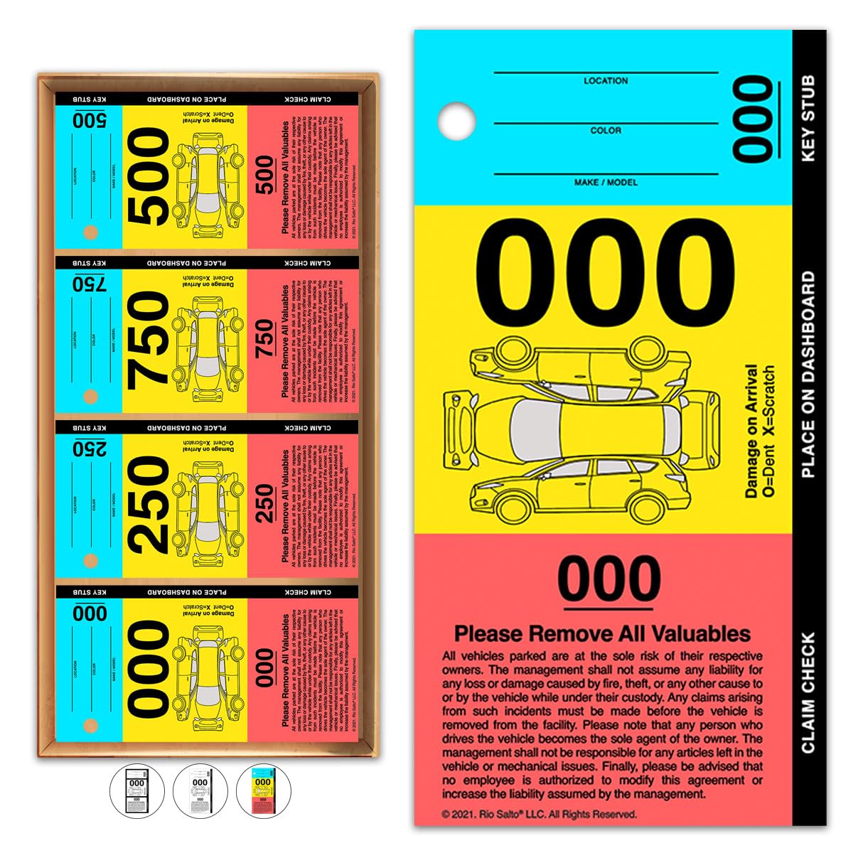 Rio Salto 3 Part Valet Parking Tickets Perforated