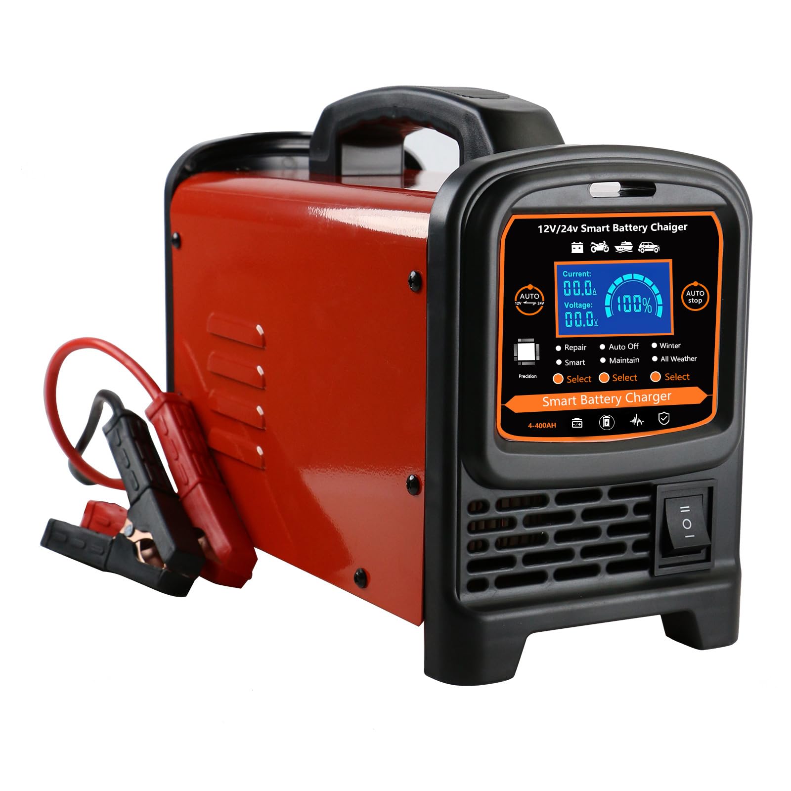 Photo 1 of 12V 24 Volt Car Battery Charger Heavy Duty, 0-15A Smart Automatic Battery Maintainer, High/Low Power Trickle Charger and Desulfator with Auto Shutoff, Repair, Winter Mode, for Car Truck Boat RV
