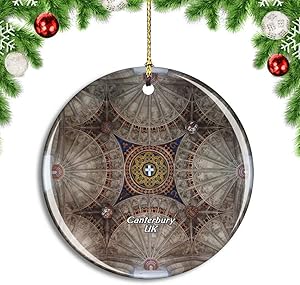 Weekino UK England Canterbury Cathedral Christmas Xmas Tree Ornament Decoration Hanging Pendant Decor City Travel Souvenir Collection Double Sided Porcelain 2.85 Inch