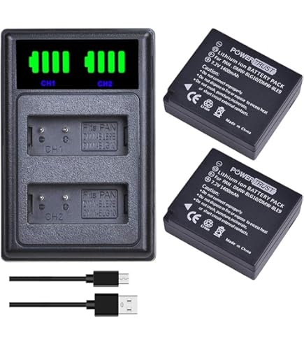 PATONA Caricabatteria Doppio + 2x Premium Batteria DMW-BLC12 Compatibile Con Panasonic Lumix DMC