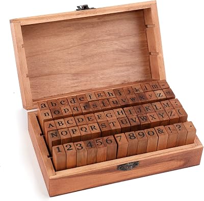 Tosnail 70 Pcs Wooden Rubber Alphabet Stamps Set with Storage Box