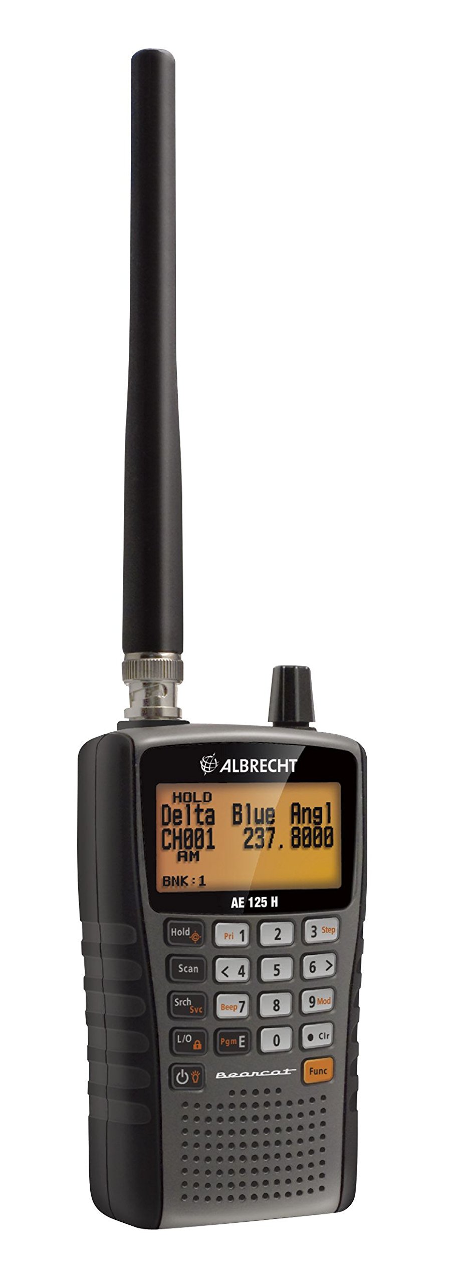 Albrecht AE 125 H Handheld Scanner 27125, 7 Pre-Programmed Frequency Bands, FM, AM, PMR446, Flight Radio, Marine Radio, Headphone Jack, Black