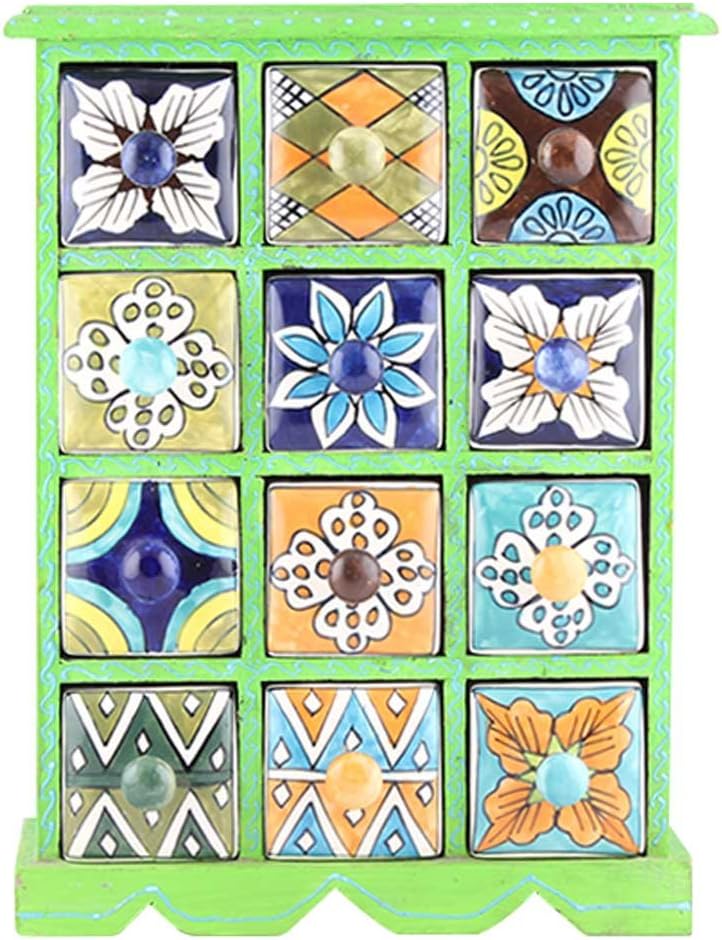 IndianShelf Handmade Wooden Ceramic Spice Organizer Container Seasoning Masala Rack Traditional Jewellery Utility Dry Fruits Box Designer Unique Gift Item SB-906