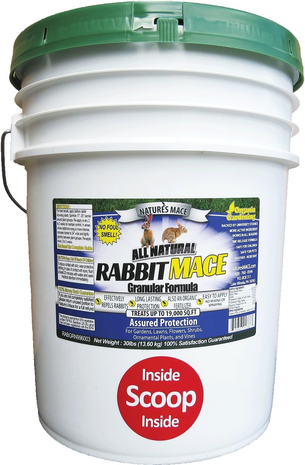 Nature's Mace Rabbit Mace 30lb Granular/Treats 19,000 Sq. Ft. / Rabbit Repellent and Deterrent/Keep Rabbits Out of Your Lawn and Garden/Safe to use Around Children & Plants