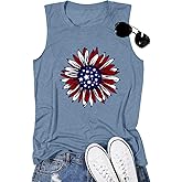 American Flag Sunflower Tank Top Women 4th of July Patriotic Sleeveless Shirts USA Stars Stripes Tee Top