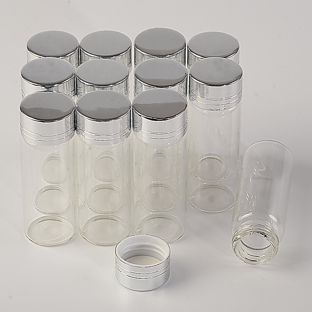 Jarvials Produced 24 Sets of Transparent Glass Bottles with Aluminum Caps, Silver Color Caps. (Silver, 14ml)
