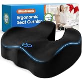 BlissTrends Memory Foam Seat Cushion for Office Chair &amp; Car Seat, Black | Ergonomic Tailbone &amp; Sciatica Support with Removable Velvet Cover for Pressure Relief and Long Sitting Comfort, 3.3" Thick
