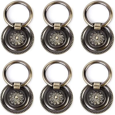 Gad2go 6 Pack Drawer Ring Pull Handles 1.77 Inch Vintage Antique Bronze Cabinet