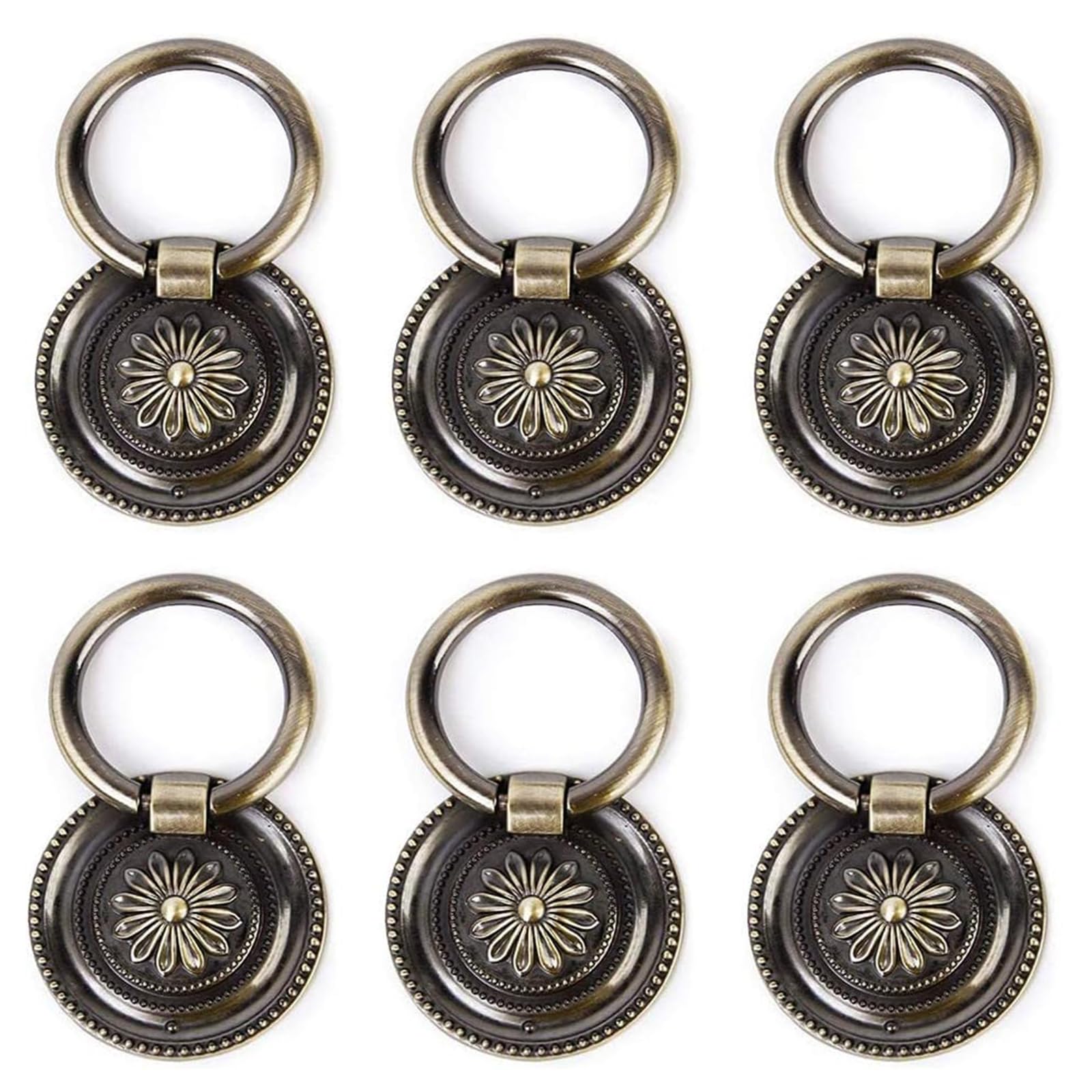 Gad2go 6 Pack Drawer Ring Pull Handles 1.77 Inch Vintage Antique Ring Pull Handle for Dresser Cabinet Cupboard Drawer Pull Handles Knobs,Bronze