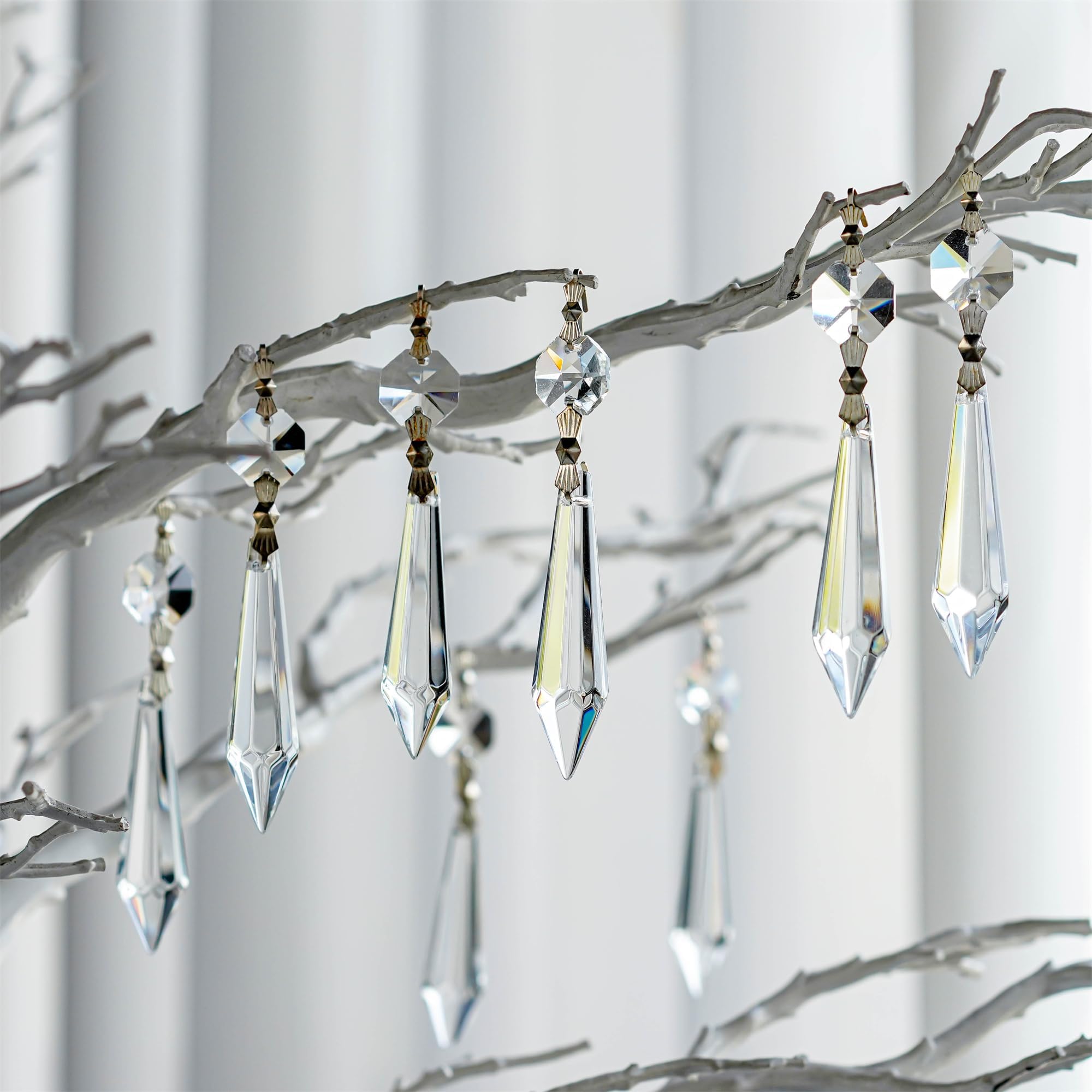 Photo 1 of 20PCS 55mm Clear Icicle Crystal Prisms for Drops Curtain DIY Pendant Parts