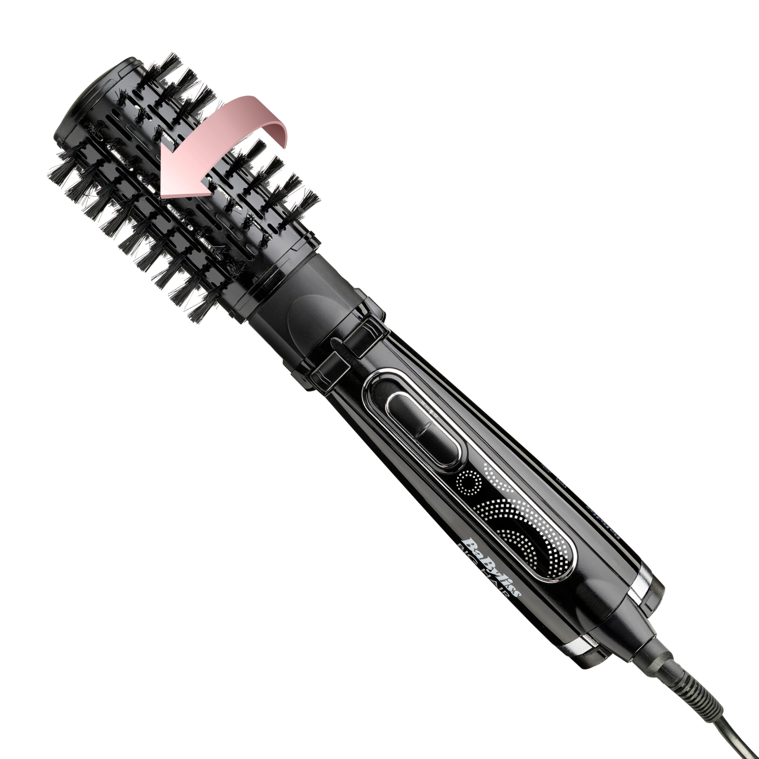 BaByliss Big Hair Rotating Hair Dryer Brush - Dry and Style in One Step, 2 Speeds & Alternating Directions, Ionic Frizz-Control, 50mm Barrel, Black, 2885U