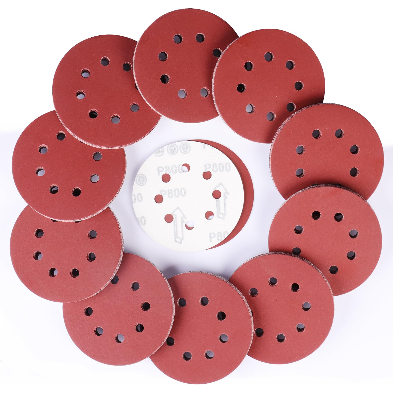 Sruhrak 100 Pcs Sanding Discs, 125mm Sanding Pads Set Hook and Loop 800 Grits Sandpaper for Random Orbital Sander