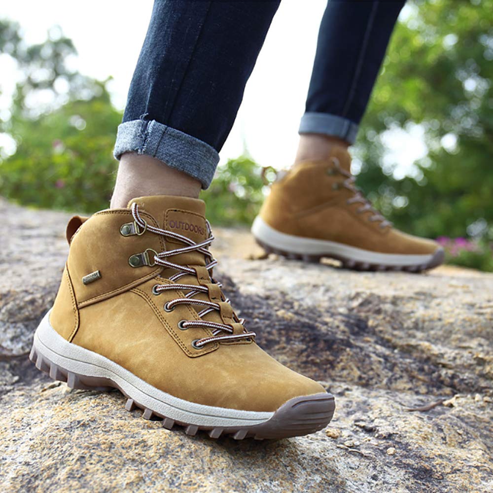 Smapavic Mens Hiking Boots Leather Work Shoes Winter Outdoor Waterproof Snow Shoes