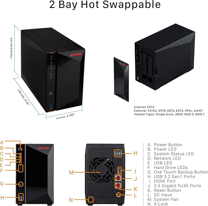 Asustor Dispositivo Di Archiviazione Nimbustor As52t 2 Gb Nas 2 Tb 2 X 1 Tb Ironwolf Amazon It Informatica