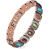 Feraco Pure Copper Bracelets for Women, Ultra Strength Magnetic Bracelet with 3800 Gauss Magnets & Natural Turquoise & Stones, Adjustable, Jewelry Gift