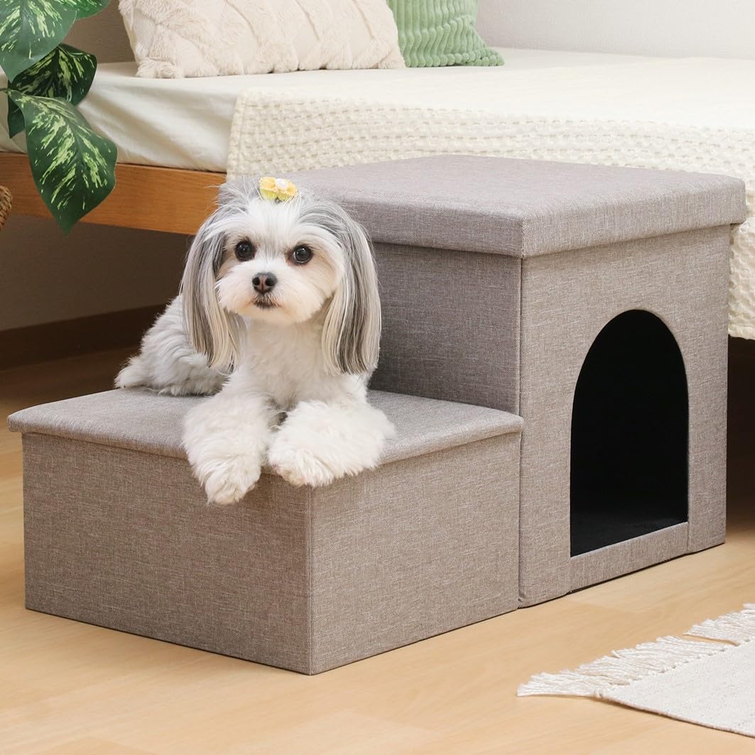 不二貿易 ドッグステップ 収納 ペットステップ 2段 ペットハウス 幅69×奥行39×高さ39cm ライトグレー ペット用品 収納付き 犬用階段 小型犬 負担軽減 53724 の商品画像