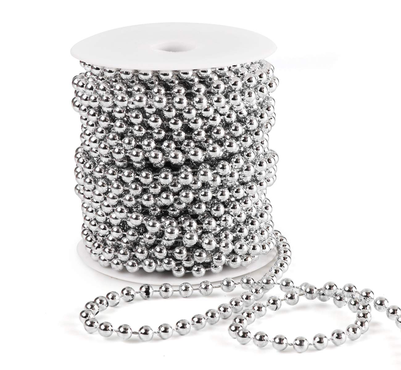 Anstore 15M Christmas Bead Chain, Christmas Bead Garlands for Xmas Decorations (Silver)