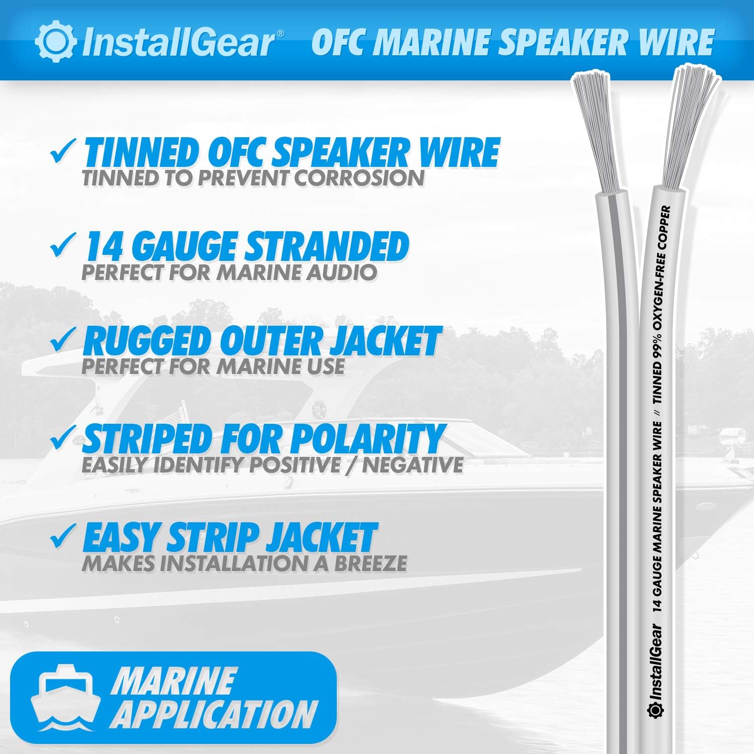 InstallGear 14 Gauge Tinned OFC Heavy Duty Boat Marine Speaker Wire, 100 feet: Car Electronics