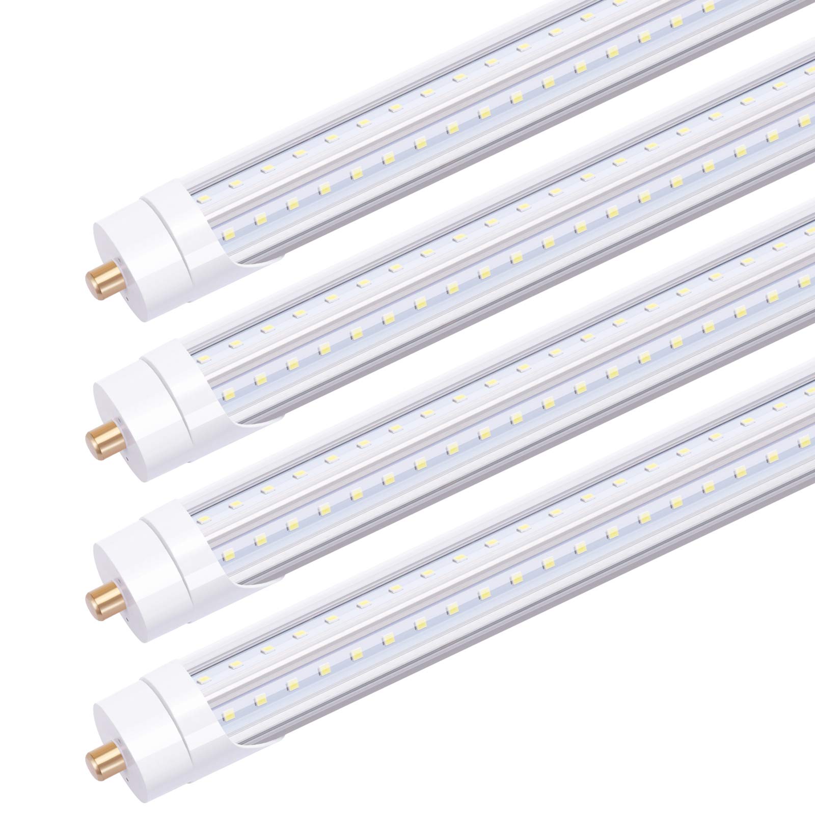 Photo 1 of  ** UNTESTED ** TRLIFE 8FT LED Bulbs 6000K, T8 8FT V Shape 65W FA8 LED Light Bulbs with Clear Cover(150W Fluorescent Bulbs Replacement), Dual Row L ED Chips, 7800Lm, Dual-Ended Power (4 Pack)