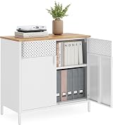 SONGMICS Storage Cabinet Metal Cabinet with Double Doors Rustic Brown Black