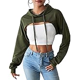 Century Star Womens Long Sleeve Super Cropped Hoodie Pullover Crop Sweatshirts Sexy Workout Gym Drawstring Top