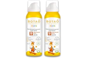 BOTAO Kid’s Mineral Sunscreen Foam Spray: SPF50 Broad Spectrum UVA UVB, Children or Kid’s Sunburn Protection, Zinc Oxide, 3.4 Oz (2-Pack)