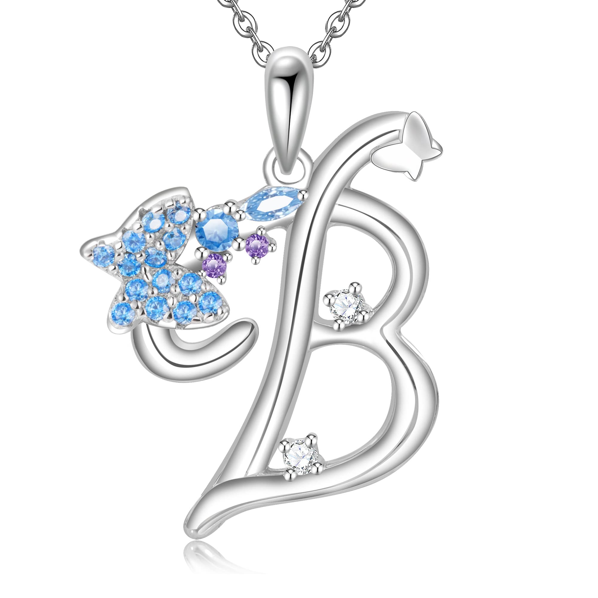 Initial Necklace for Women 925 Sterling Silver Butterfly Letter Pendant Gift for Women