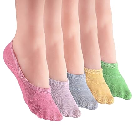 LANTING Damen Füßlinge Baumwolle Sneaker Socken mit Rutschfest Silikon Ballerina Bunte Kurze Socken 5 Per (EU 35-39)