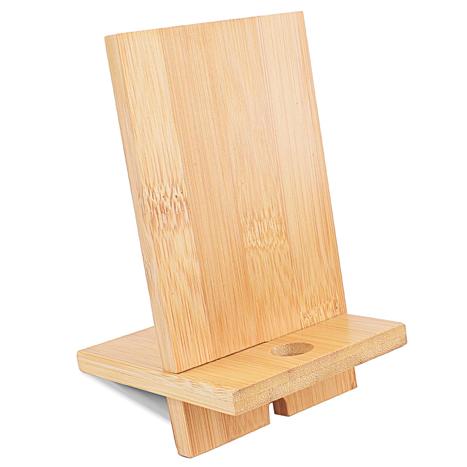 Photo 1 of BARUHARI Mobile Stand Japanese Style Cellphone Holder Desktop Organizer Charging Station Compatible with All Smartphones Tablets Natural Bamboo Wood Portable Adjustable Angle (PLAIN-2HOLES)