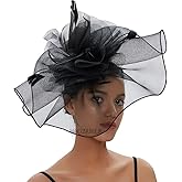 haozaikeji Women Veil Fascinators Wedding Tea Party Headpiece Organza Fascinators Hat Flower Feather Hair Clip with Headband