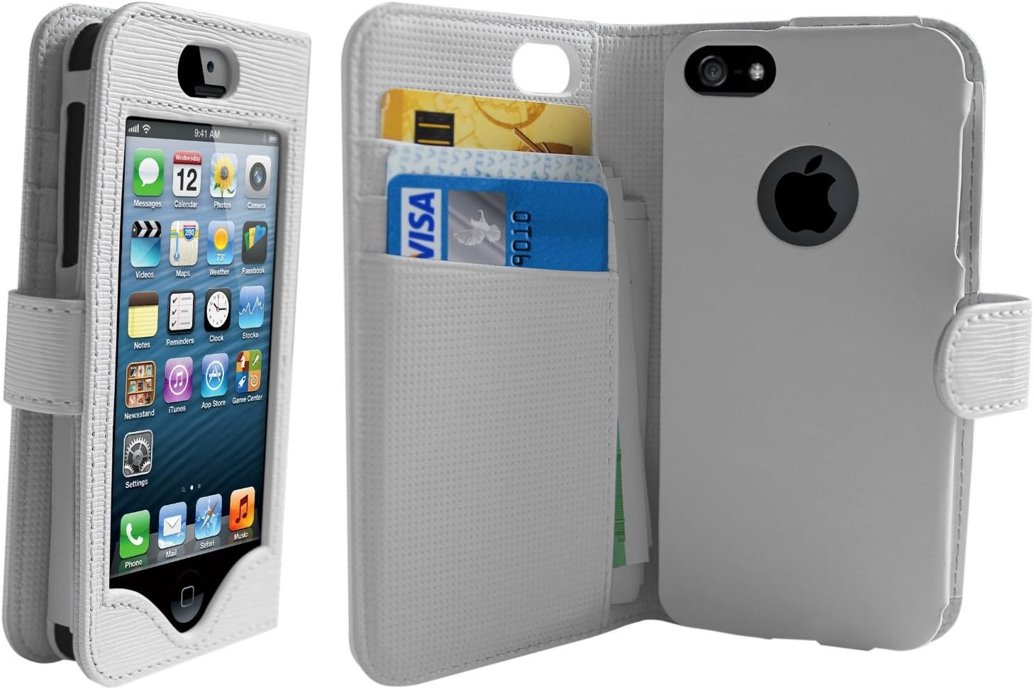 iWallie iPhone 5 & 5s Wallet Case, Cell Phone Case. Easy Access and Protection for Your iPhone - White / White