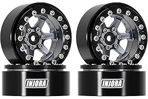 INJORA 1.3" Aluminium Beadlock Wheels -5.25mm Offset for SCX24 TRX4M 1/24 1/18 RC Crawler(Grey)