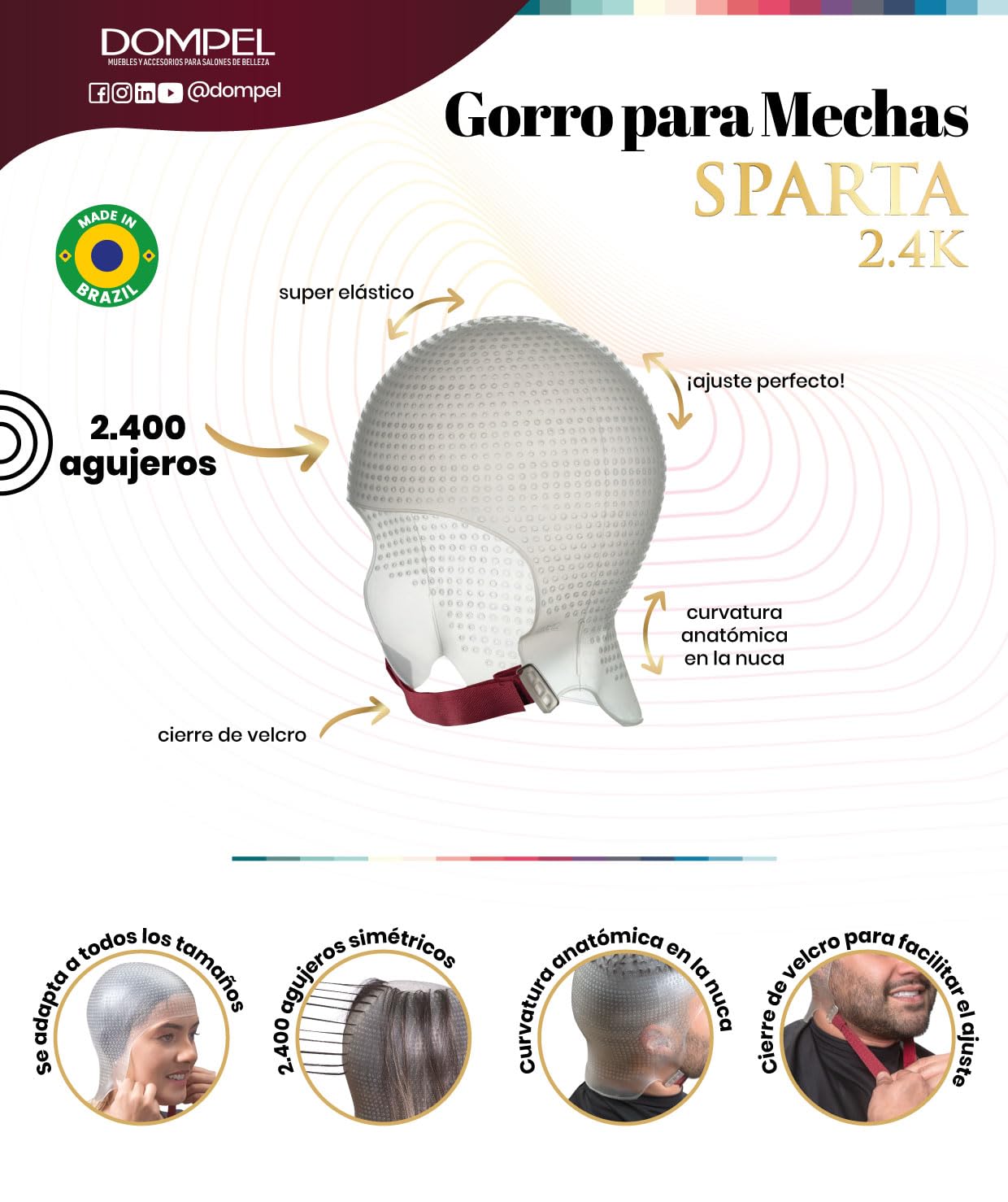 DOMPEL Sparta 2.4K Silicone Highlight Hair Cap, White | Perfect Highlights | 2,400 Strategically Positioned Holes | Curved Design for a Perfect Fit | Reusable