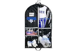 Blushtier Cheer Garment Bags for Cheerleading Uniform Waterproof Hanging Garment Bags for Dance Costumes 40 Inch Clothes Bag with 5 Pockets and Side Zip Travel Storage Cheer Uniform(Black,Blue)