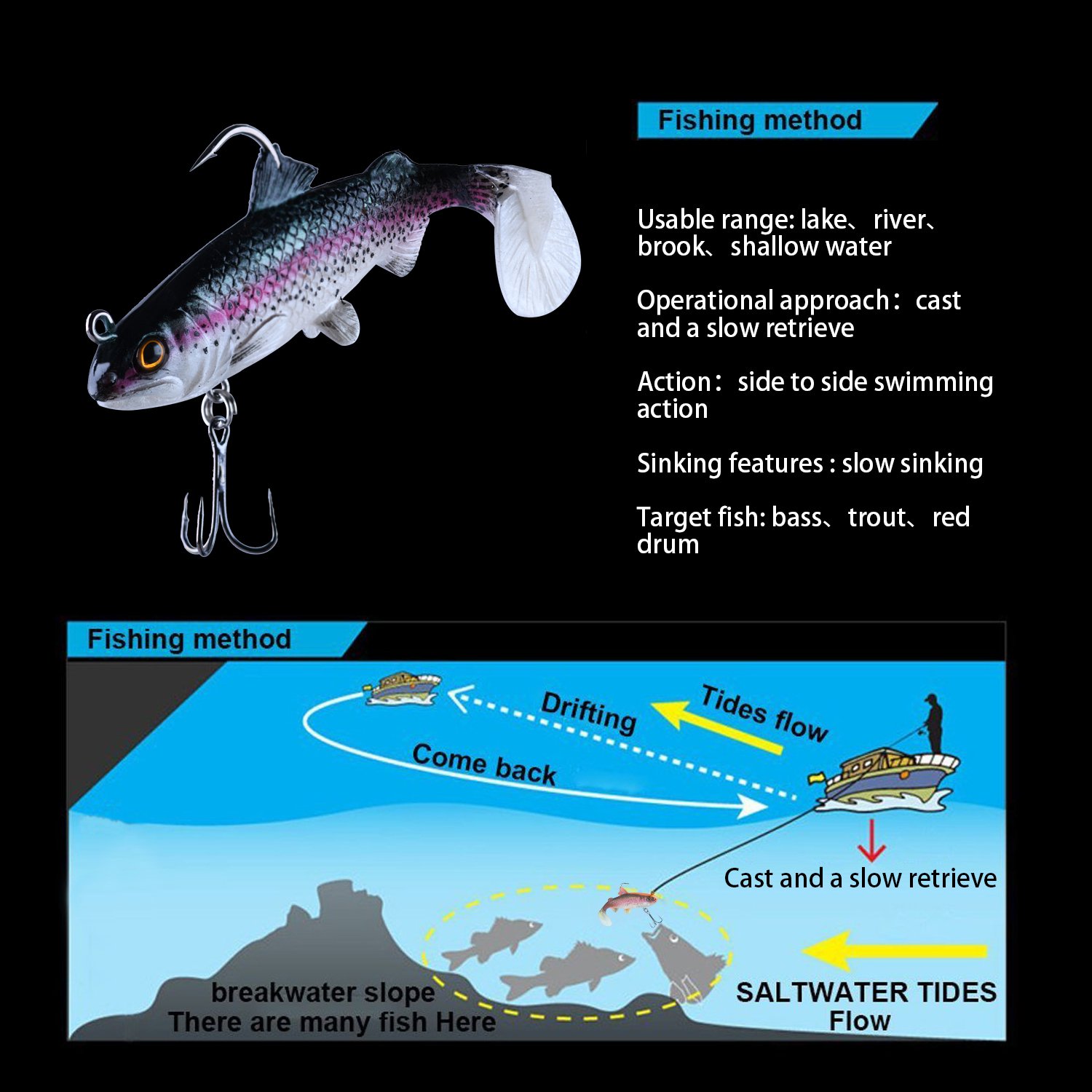 Goture Agiler Lead Jigs Soft Fishing Lures with Hook Sinking Swimbaits for Saltwater and Freshwater 5 Colors Available (Pack of 5)