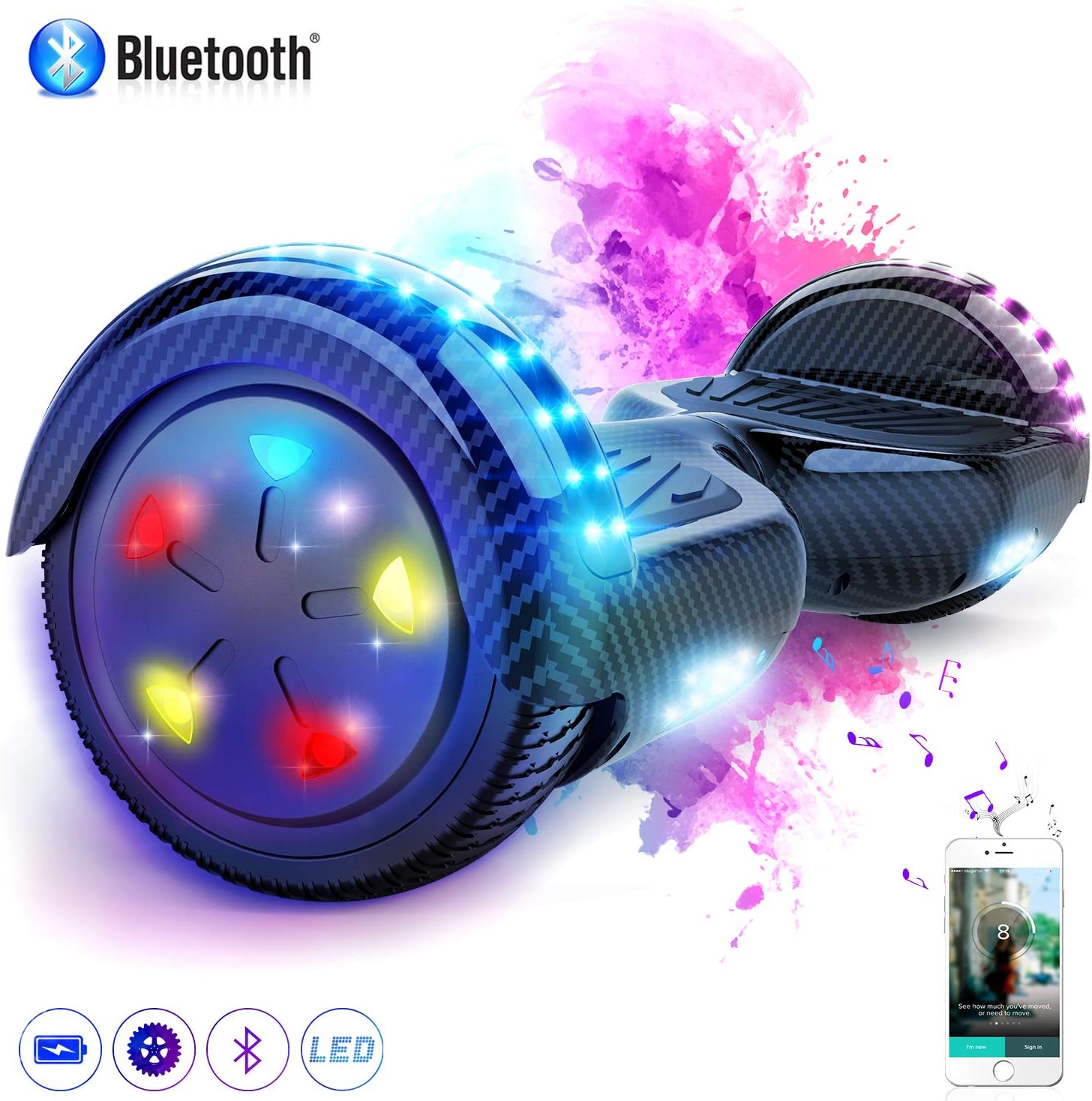 MARKBOARD Self Balancing Electric Scooter - 6.5" Hoverboards Segway Skateboard -built in Bluetooth Speakers Gift for kids- LED Wheel